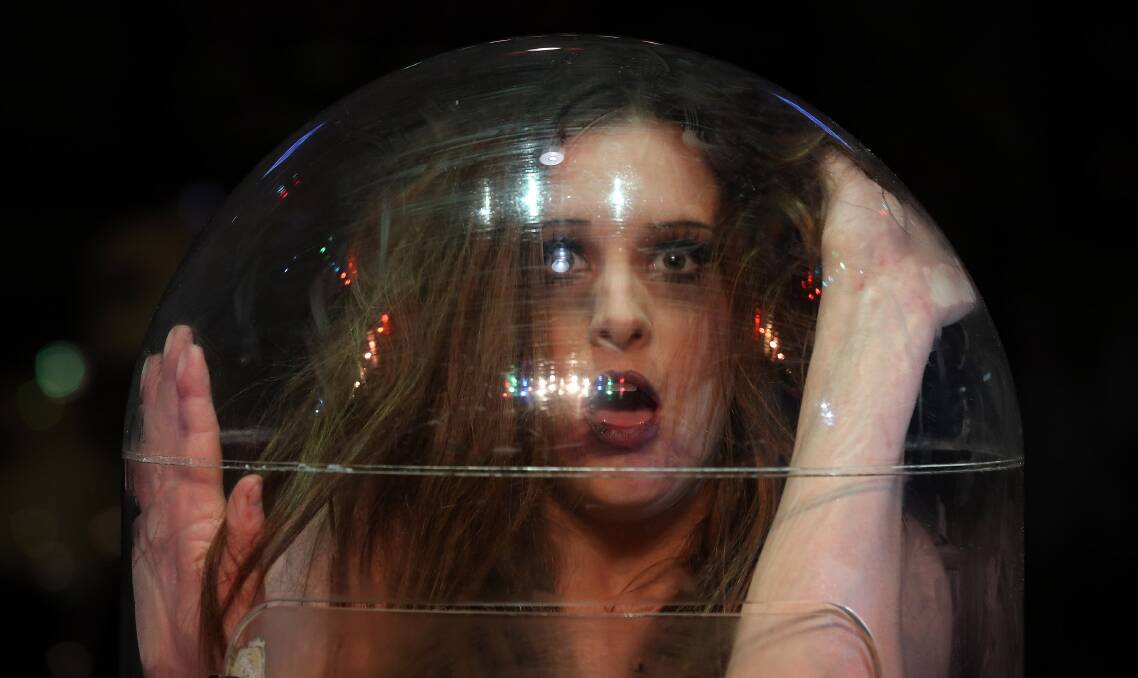 Kirtsy Nicholstan, from the controversial Circus of Horrors, rehearses in her role as a pickled person in a jar ahead, of their Halloween weekend performances at Wookey Hole on in Wells, England. Photo by Matt Cardy/Getty Images
