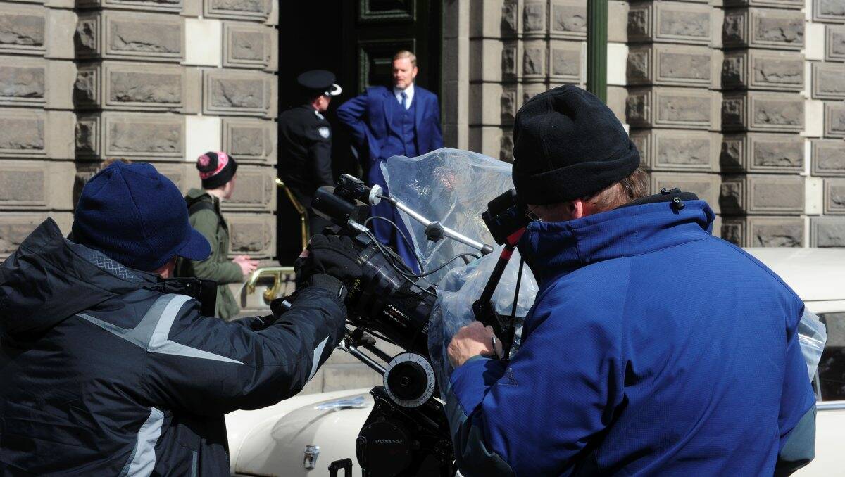 The Doctor Blake Mysteries being filmed at Ballarat’s Town Hall with actors Craig McLachlan and Joel Tobeck.