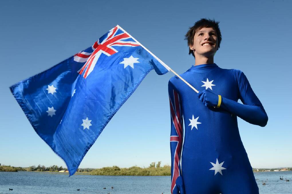 It’s all blue, red and white for Andrew Fletcher at the Australia Day celebrations at Lake Wendouree.