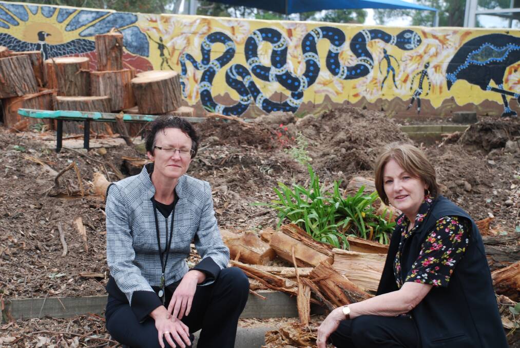 Sebastopol Primary School incoming principal Donna Bishop with outgoing principal Helen Sordello inspecting the damage left by the storm.