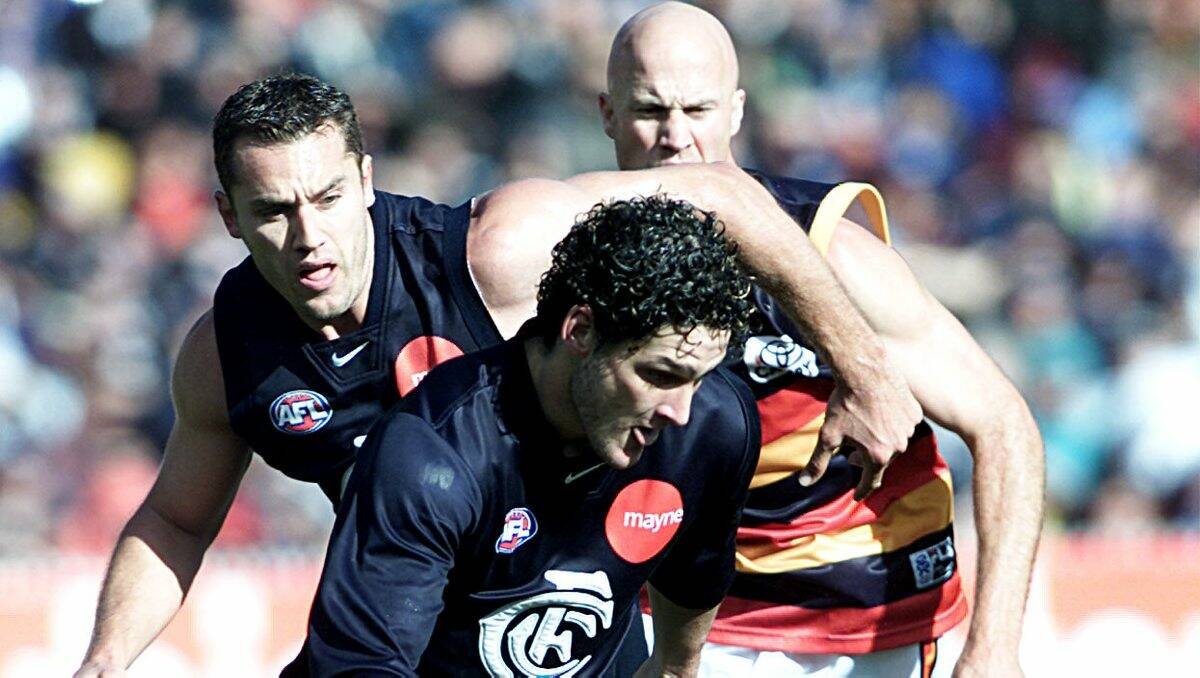 Blues stars drawcard: Anthony Koutoufides and Brendan Fevola, pictured during their heyday at Carlton, will make separate one-off guest appearances for BFL clubs Darley and Bacchus Marsh respectively during the 2013 season.
