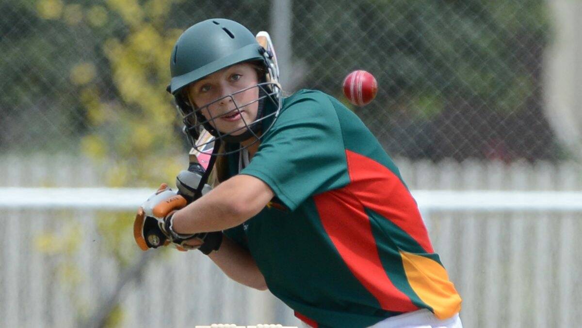 IN ACTION: Meg Phillips (Tasmania) readies to hit the ball during the Cricket Australia national under-18 female championships in Ballarat yesterday. Pictures: Kate Healy