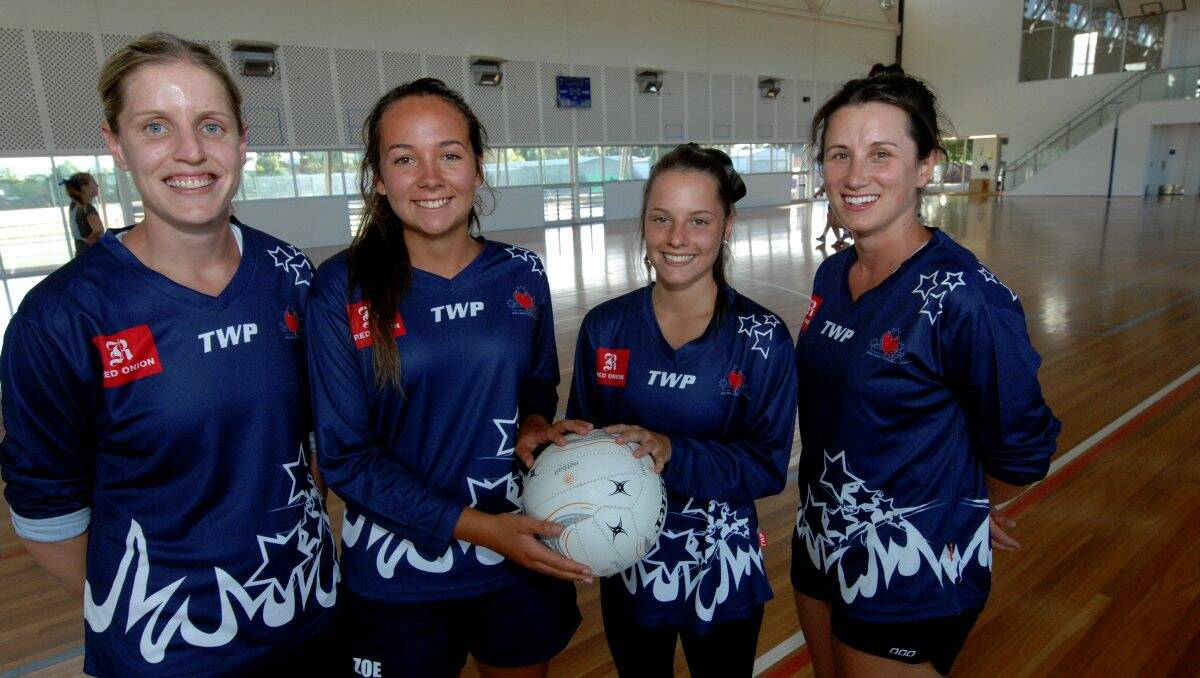 Ready for action: Senior captain Emma Burton, 17-under representatives Zoe Nevett and Jaleesa Morris, and senior player Kirsty Walsh are set to begin their Central Highlands Regional State League campaign. PICTURE: JEREMY BANNISTER