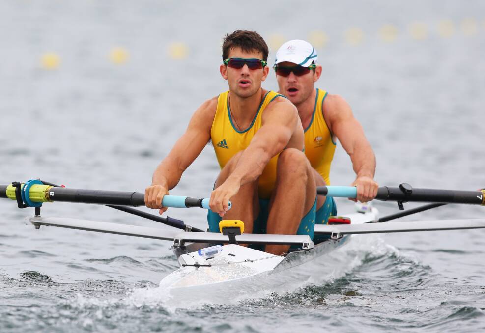 James Marburg, pictured in front of partner Brodie Buckland during the Olympics, will be among stars at the St Patrick’s College dinner. PICTURE: GETTY IMAGES