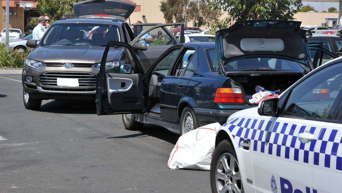 Chase: The man's car is surrounded by police at Sebastopol after the pursuit. PICTURE: LACHLAN BENCE