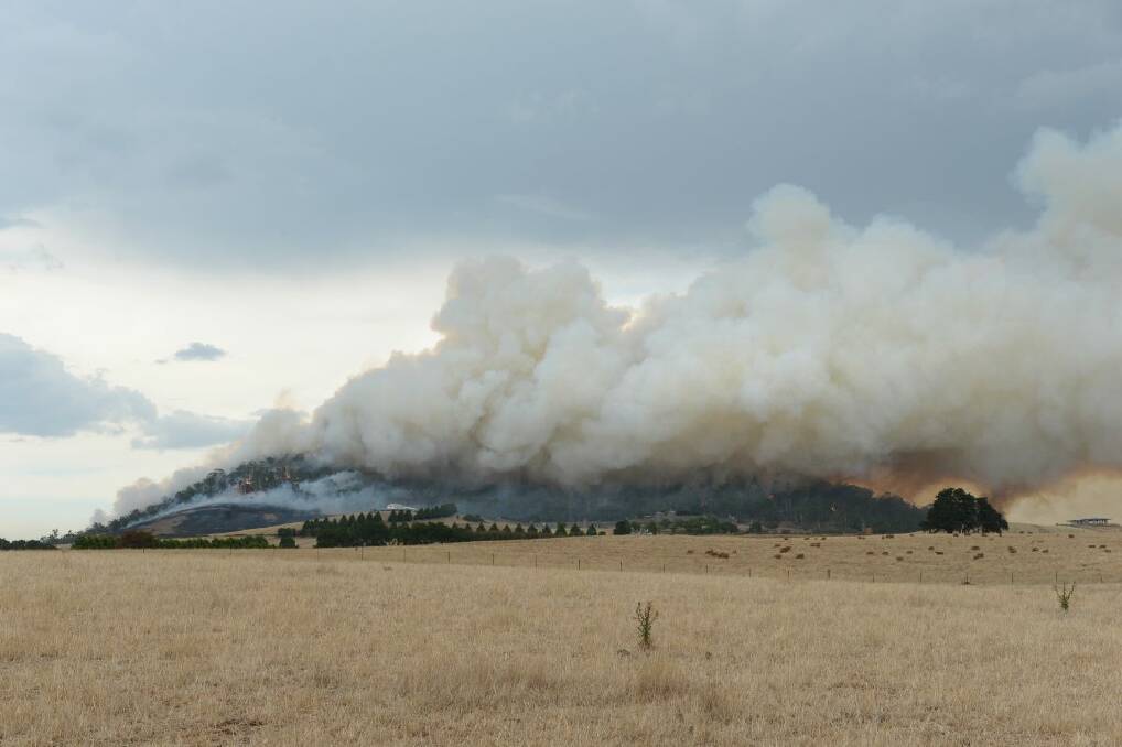 The Warrenheip fire which threatened Kryal Castle on Thursday, and which was still burning yesterday. 