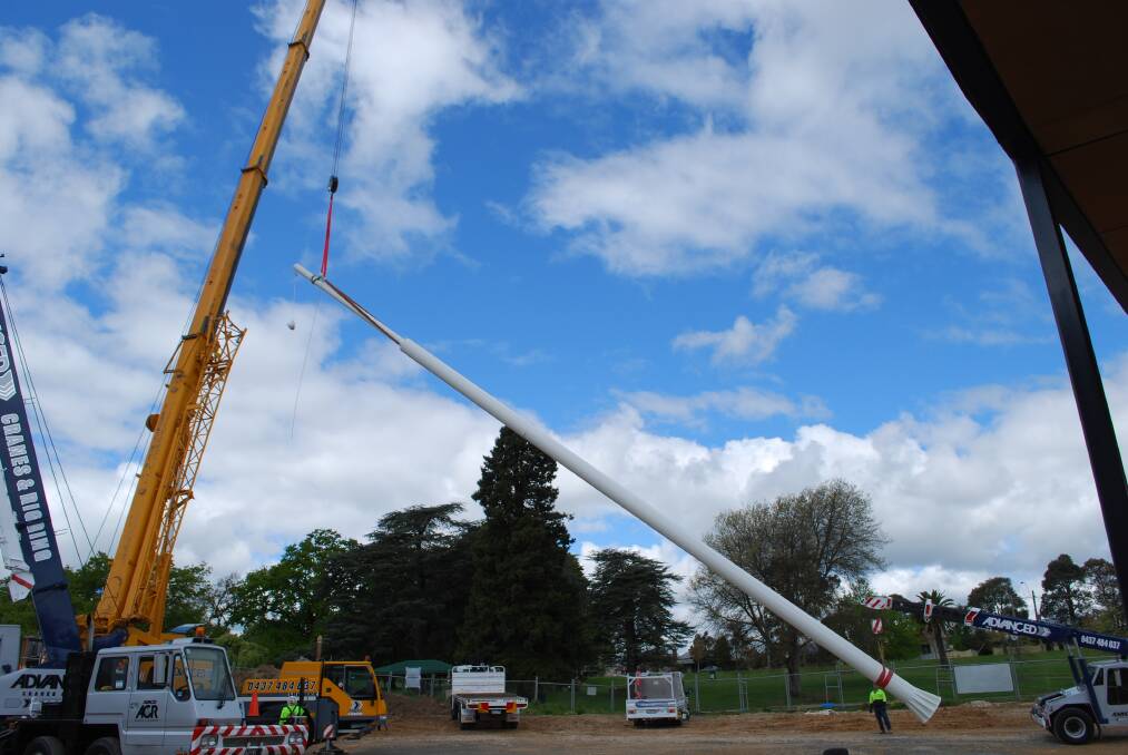A new flagpole was being erected yesterday at the Eureka Centre. 