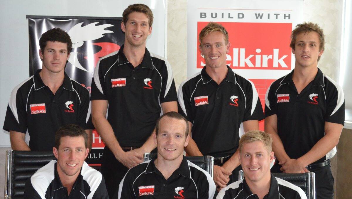 Roosters’ 2013 leadership group (from back) Liam Hoy, captain Michael Searl, vice-captain Myles Sewell, Oliver Tate, Bill Driscoll, deputy vice-captain Steve Clifton and Nick Couch