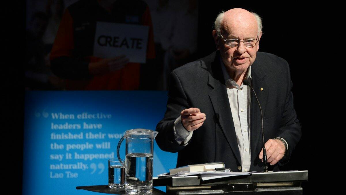 Father Bob Maguire speaks in Ballarat last night at a Leadership Ballarat & Western Region forum.