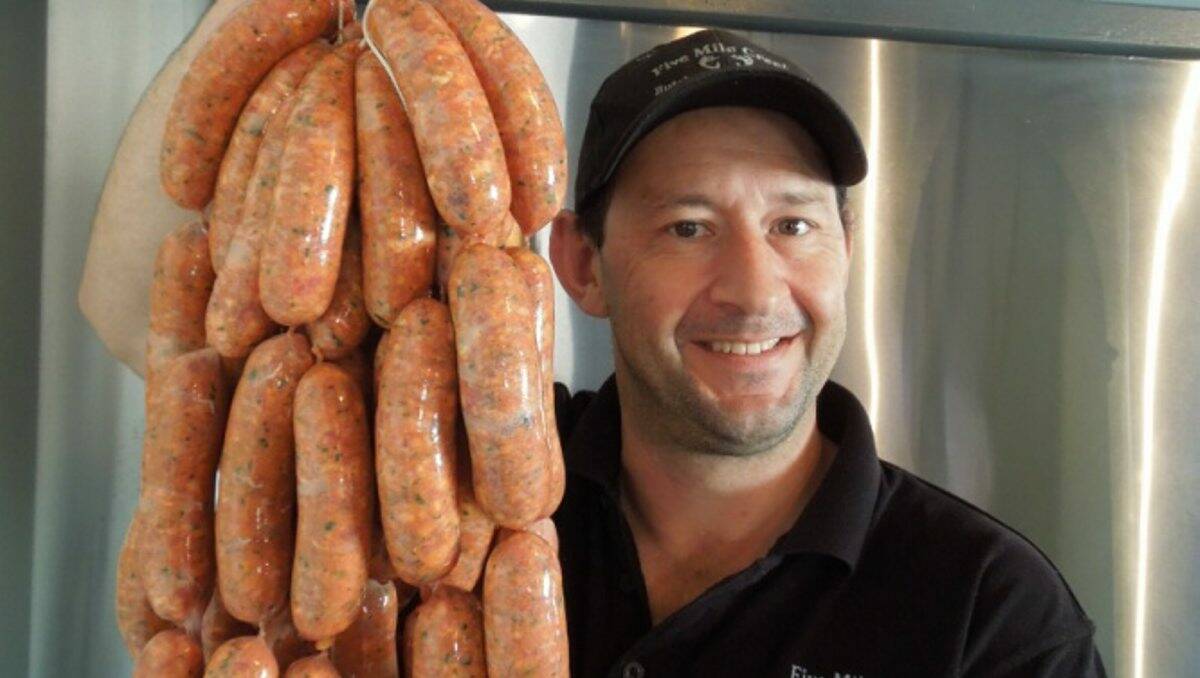 Clunes butcher Andrew Johnstone with his prize winning rogan josh sausages.