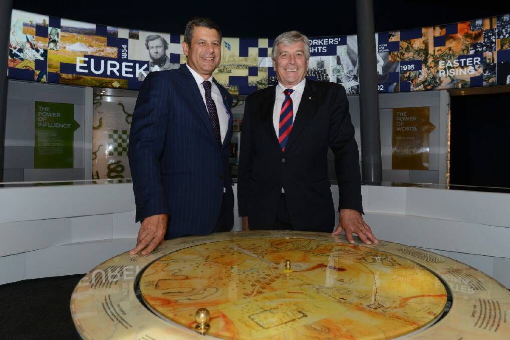 MADE co-patrons Steve Bracks and Rob Knowles inspect the centre yesterday.