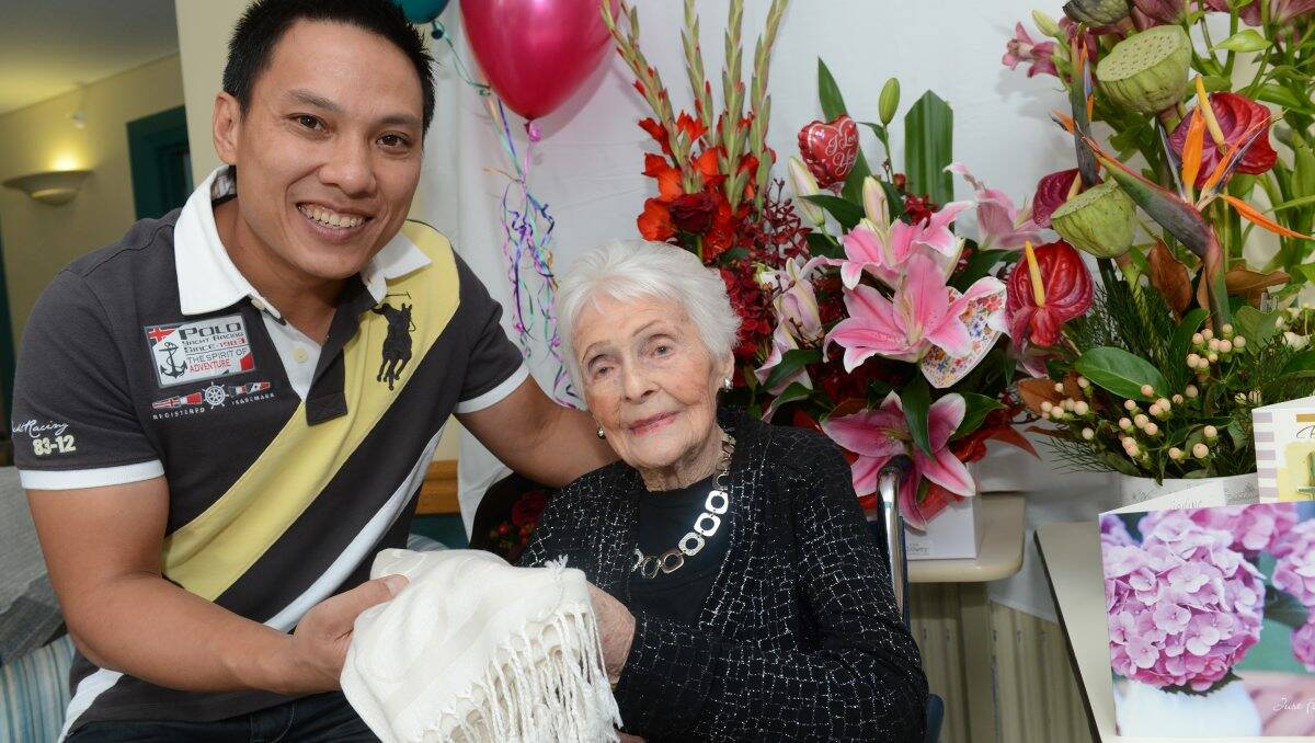 Happy birthday: Emma Woods celebrates her 106th birthday with Chris Nguyen. PICTURE: KATE HEALY