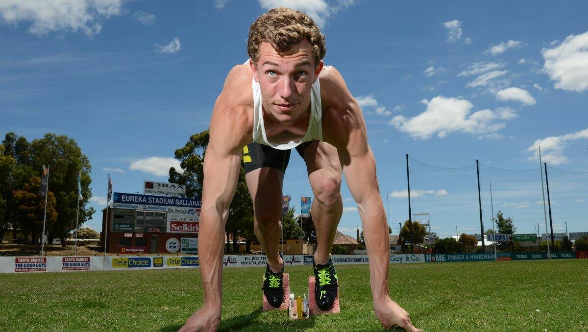 Ballarat runner Joel Bee stretches during a training session at Eureka Stadium yesterday. PICTURE: ADAM TRAFFORD