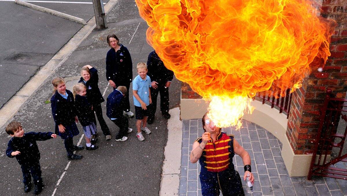 Reign of fire: Six-time world record-holding fire-breather Roy Maloy will provide entertainment at Macarthur Street Primary School on Friday. PICTURE: JEREMY BANNISTER