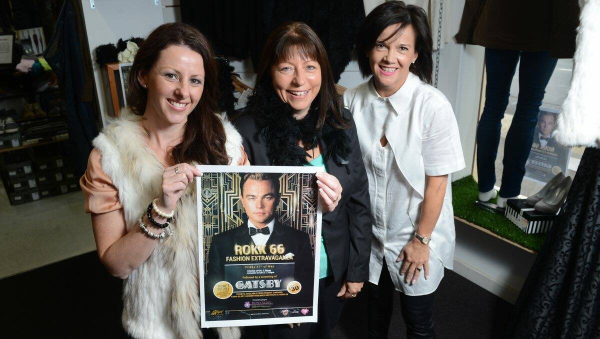 Preparing for the Great Gatsby fundraiser are, from left, Regent Cinemas marketing co-ordinator Olivia Holloway, Fiona Elsey Cancer Research Institute board member Leanne Martin, and Louise James from Rokk 66.