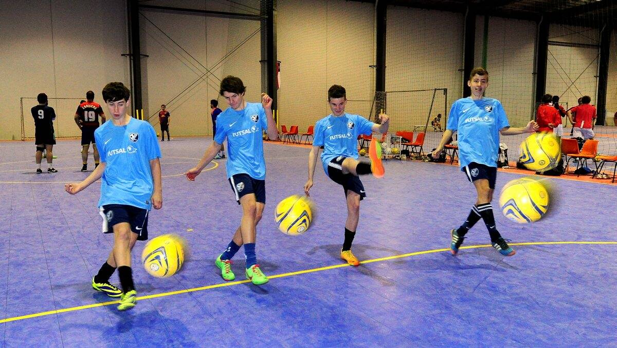 IN STEP: Lachlan Dawson, Rhys Casley, Brayden Baker and Jake Francis will fine tune their skills in the Victorian Junior Futsal Championships in Ballarat from tomorrow. PICTURE: JEREMY BANNISTER